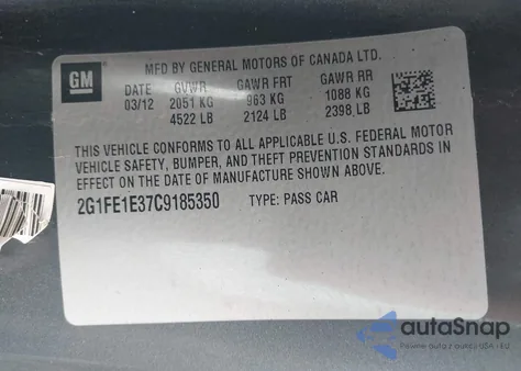 2012 Chevrolet Camaro 1Ls from USA, damaged, VIN 2G1FE1E37C9185350
